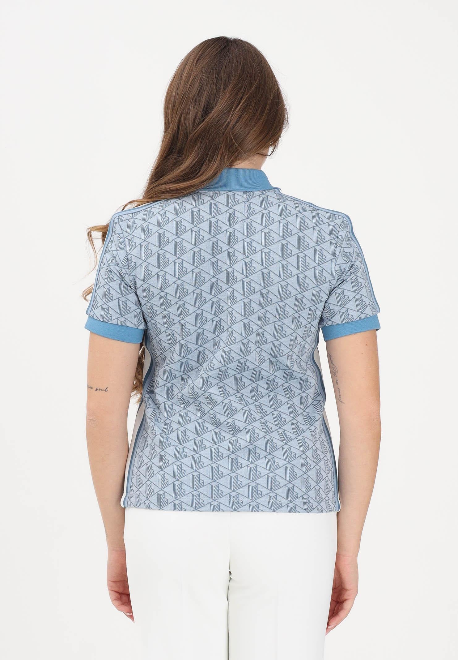 LACOSTE Polo a manica corta azzurra da donna con fantasia monogramma DF3364 1QI LACOSTE 
