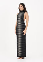 ELISABETTA FRANCHI Abito lungo nero e panna da donna con zebra jacquard AM98S61E2 685 ELISABETTA FRANCHI 