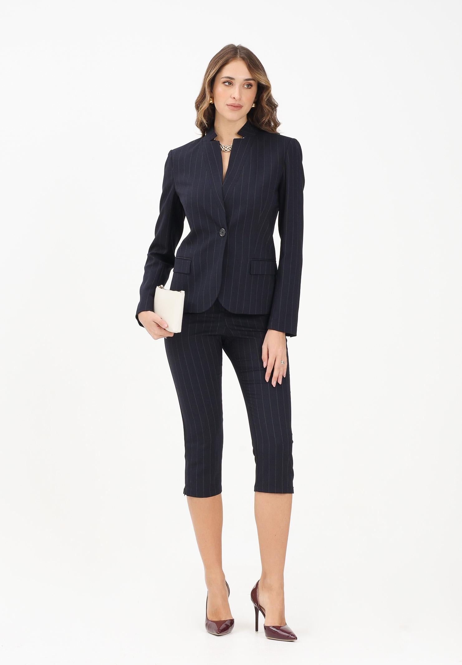 PINKO Pantalone cropped blu da donna con motivo gessato 105672A2QY EZ1 PINKO 