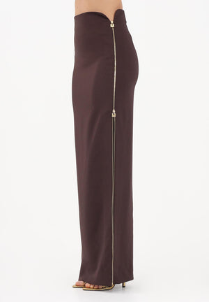 ELISABETTA FRANCHI Gonna lunga cacao da donna con zip gioiello GO16561E2 644 ELISABETTA FRANCHI 