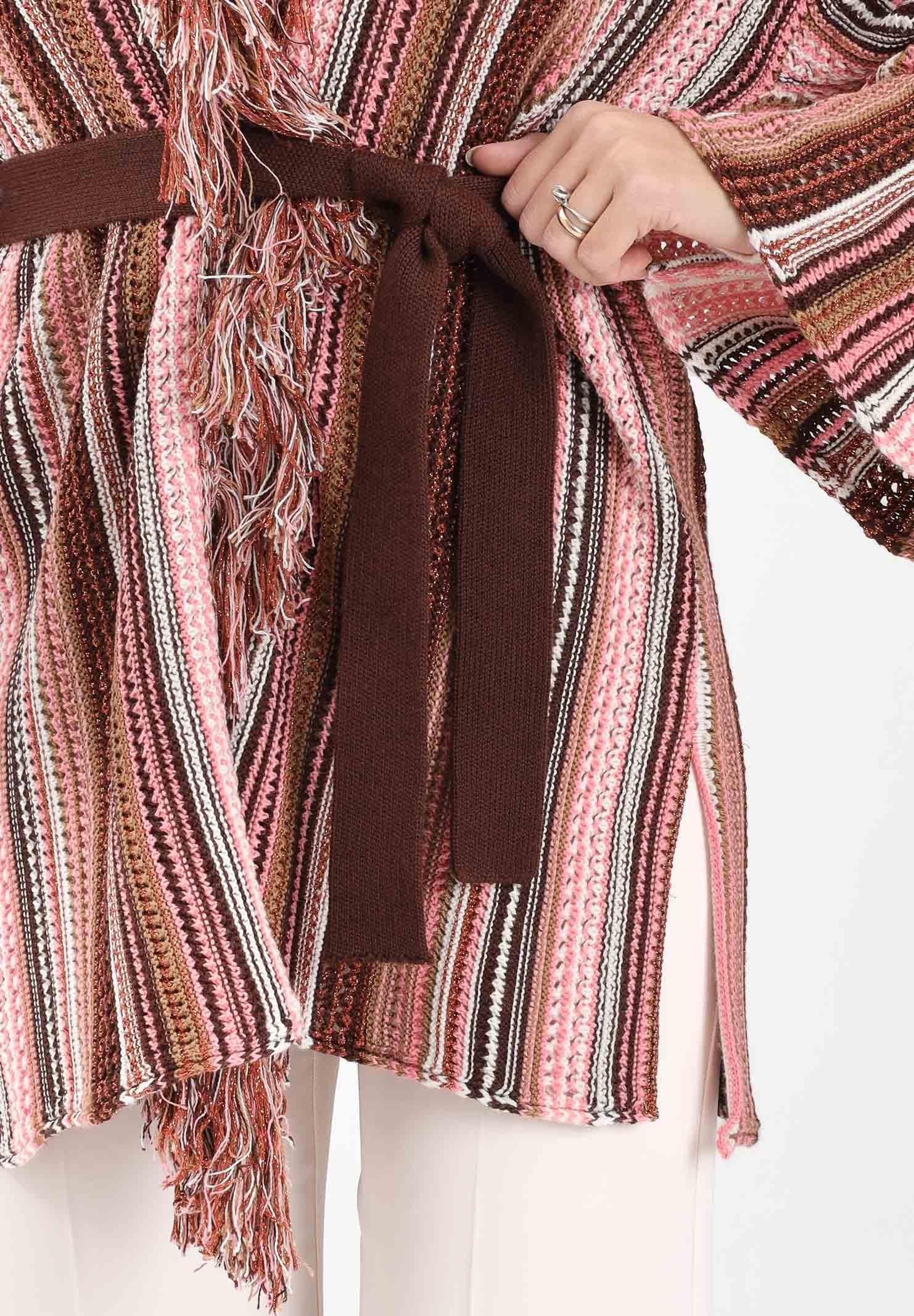 AKEP Kimono rosa da donna in maglia rigata multicolor MGKD11063 V2 AKEP 