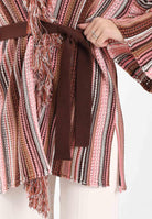 AKEP Kimono rosa da donna in maglia rigata multicolor MGKD11063 V2 AKEP 