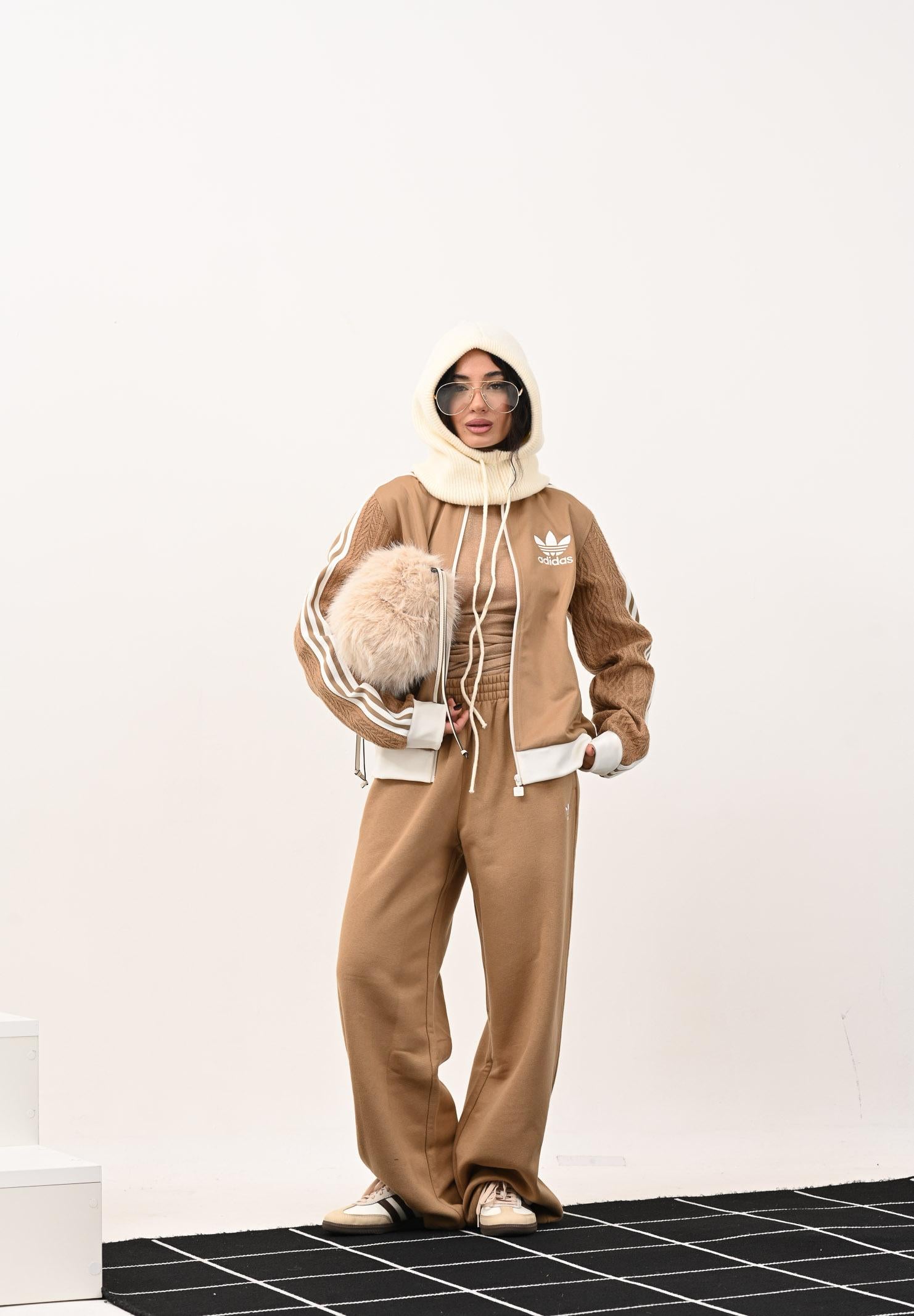 ADIDAS ORIGINALS Felpa con zip Knit Classic beige da donna KS7799  ADIDAS ORIGINALS 