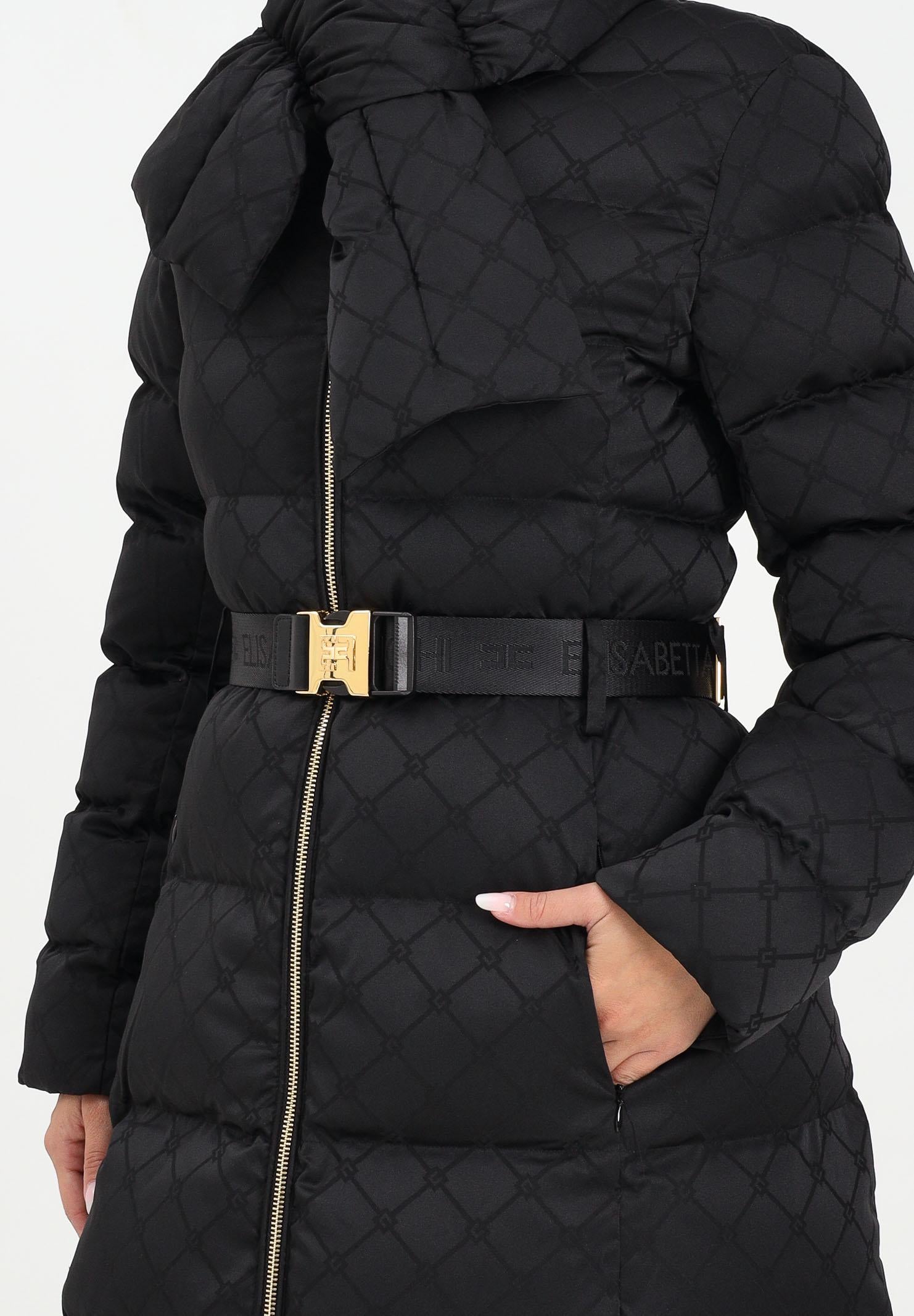 ELISABETTA FRANCHI Piumino lungo nero da donna in tessuto vela jacquard<BR/> PI84D56E2 110 ELISABETTA FRANCHI 