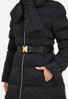 ELISABETTA FRANCHI Piumino lungo nero da donna in tessuto vela jacquard<BR/> PI84D56E2 110 ELISABETTA FRANCHI 