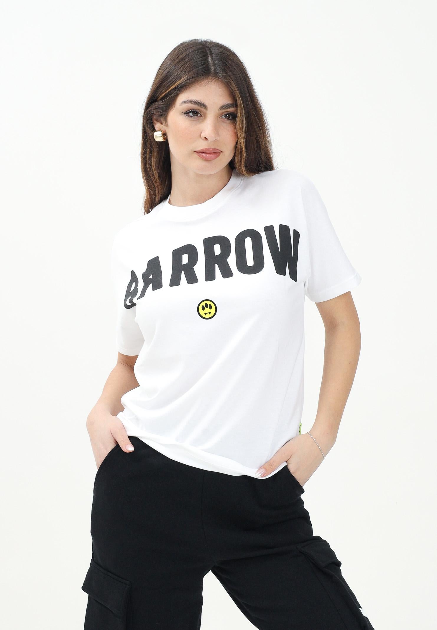 BARROW T-shirt a mainca corta bianca per donna, ragazzi e bambini con maxi stampa logo S5BKJUTH063 002 BARROW 
