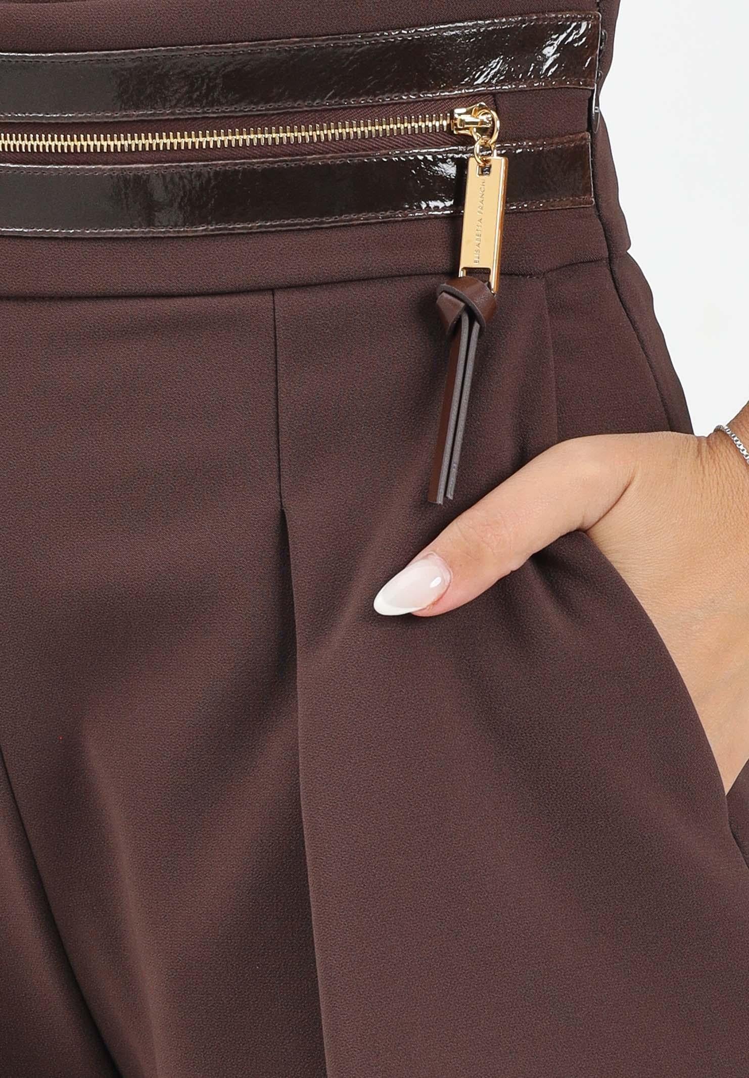ELISABETTA FRANCHI Shorts marrone da donna con fascia craquelé SH01256E2 EA3 ELISABETTA FRANCHI 