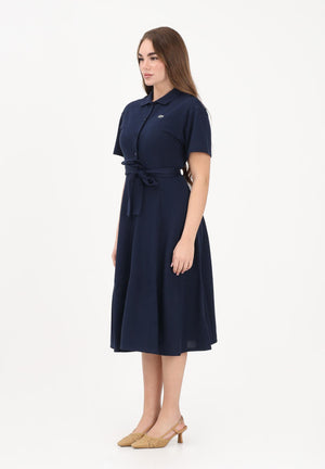 LACOSTE Abito midi blu da donna in mini piqué EF9621 166 LACOSTE 