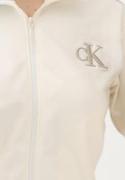 CALVIN KLEIN JEANS Felpa con zip beige da donna rifinita da logo e bande a contrasto LV047E226GYAC . CALVIN KLEIN JEANS 