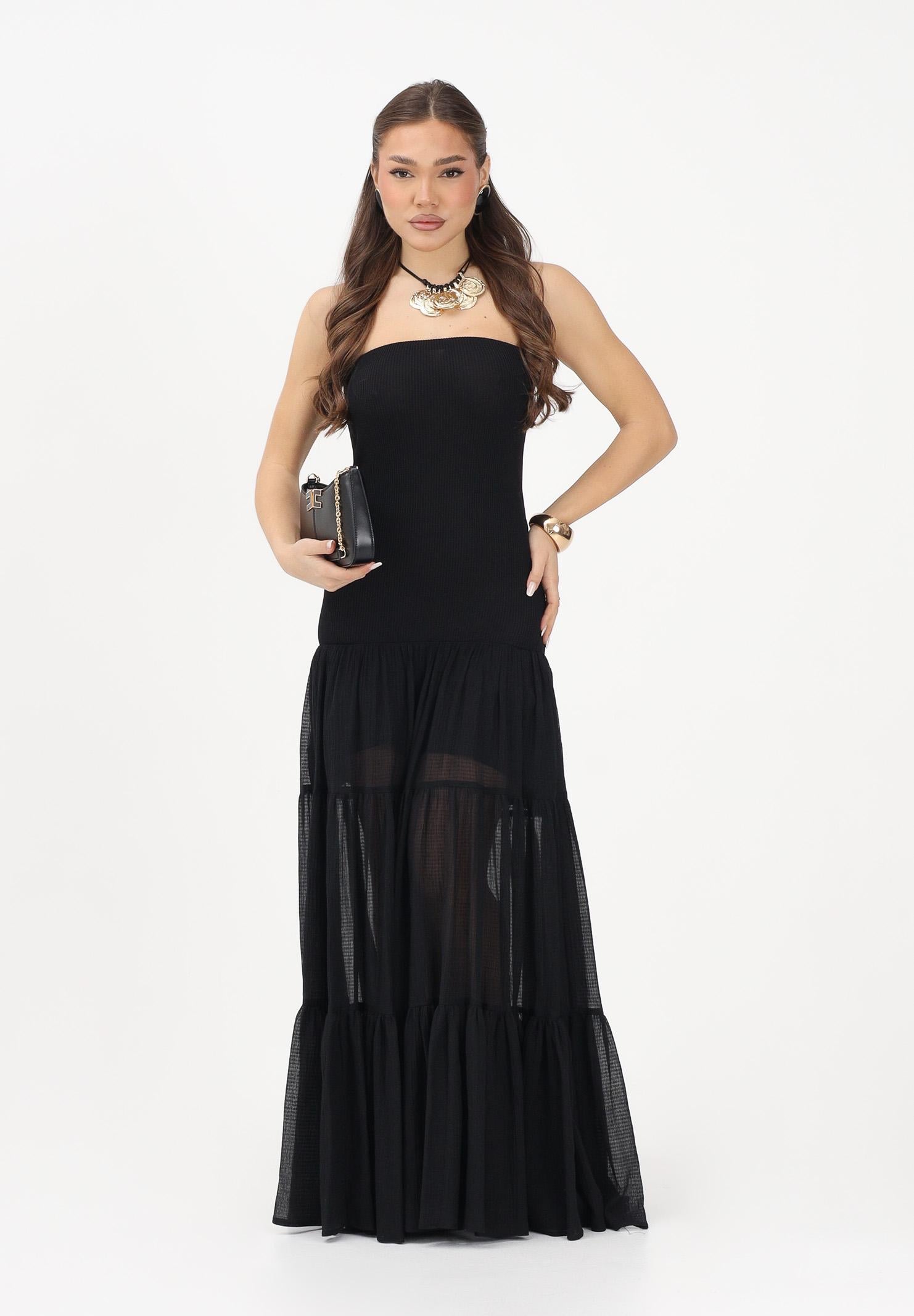 PINKO Abito lungo strapless nero da donna con gonna in voile 107015A3D1 Z99 PINKO 