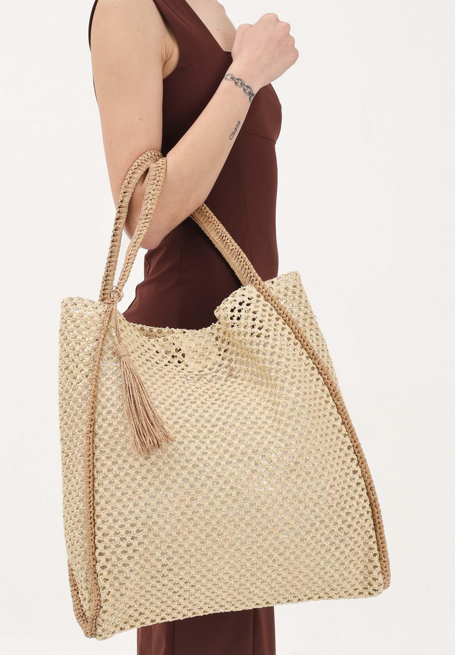 F**K Borsa mare beige da donna in tessuto lavorato effetto rete FA26-SW0004BG . F**K 