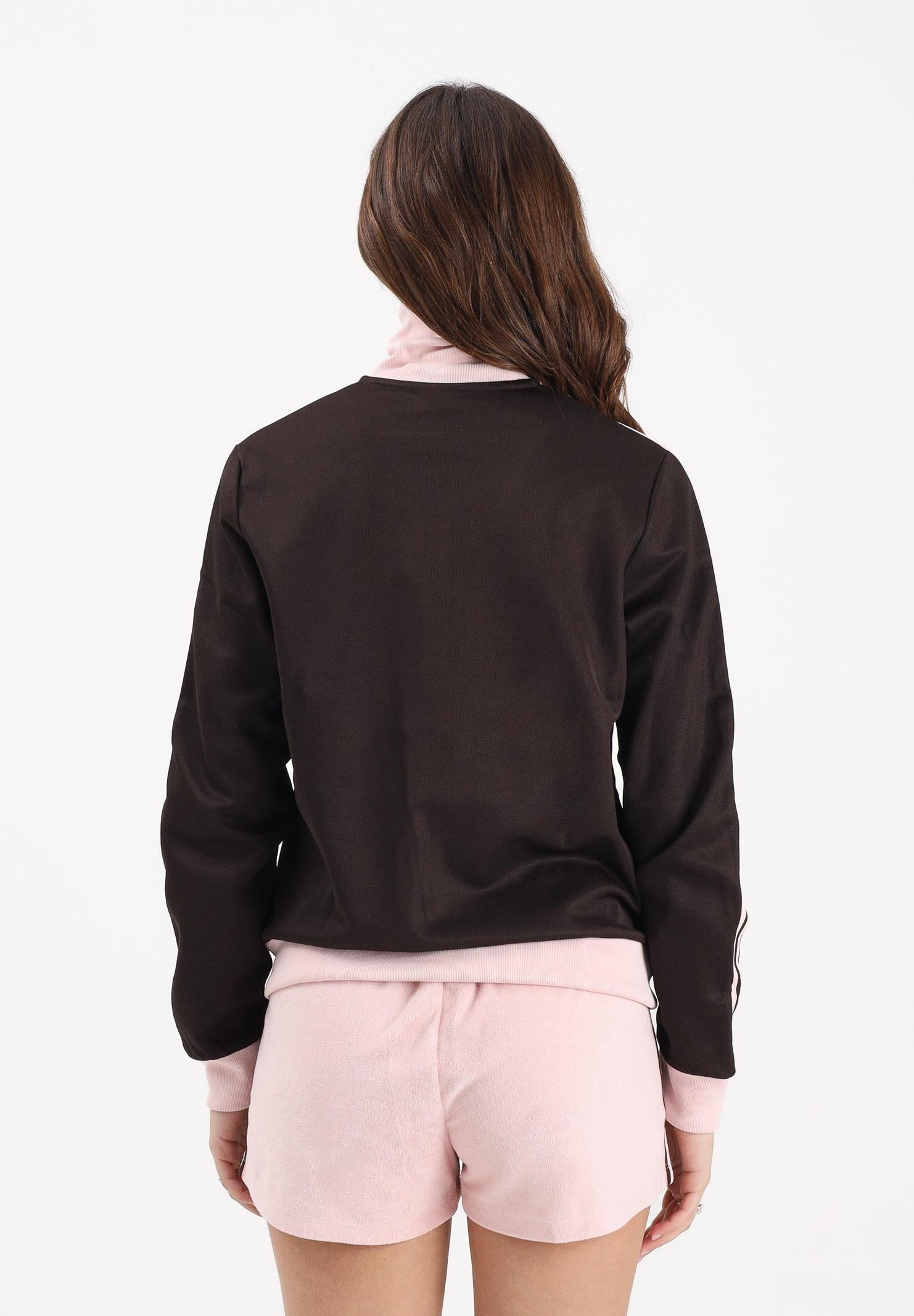 ADIDAS ORIGINALS Felpa con zip 3-Stripes marrone e rosa da donna KD3742 . ADIDAS ORIGINALS 
