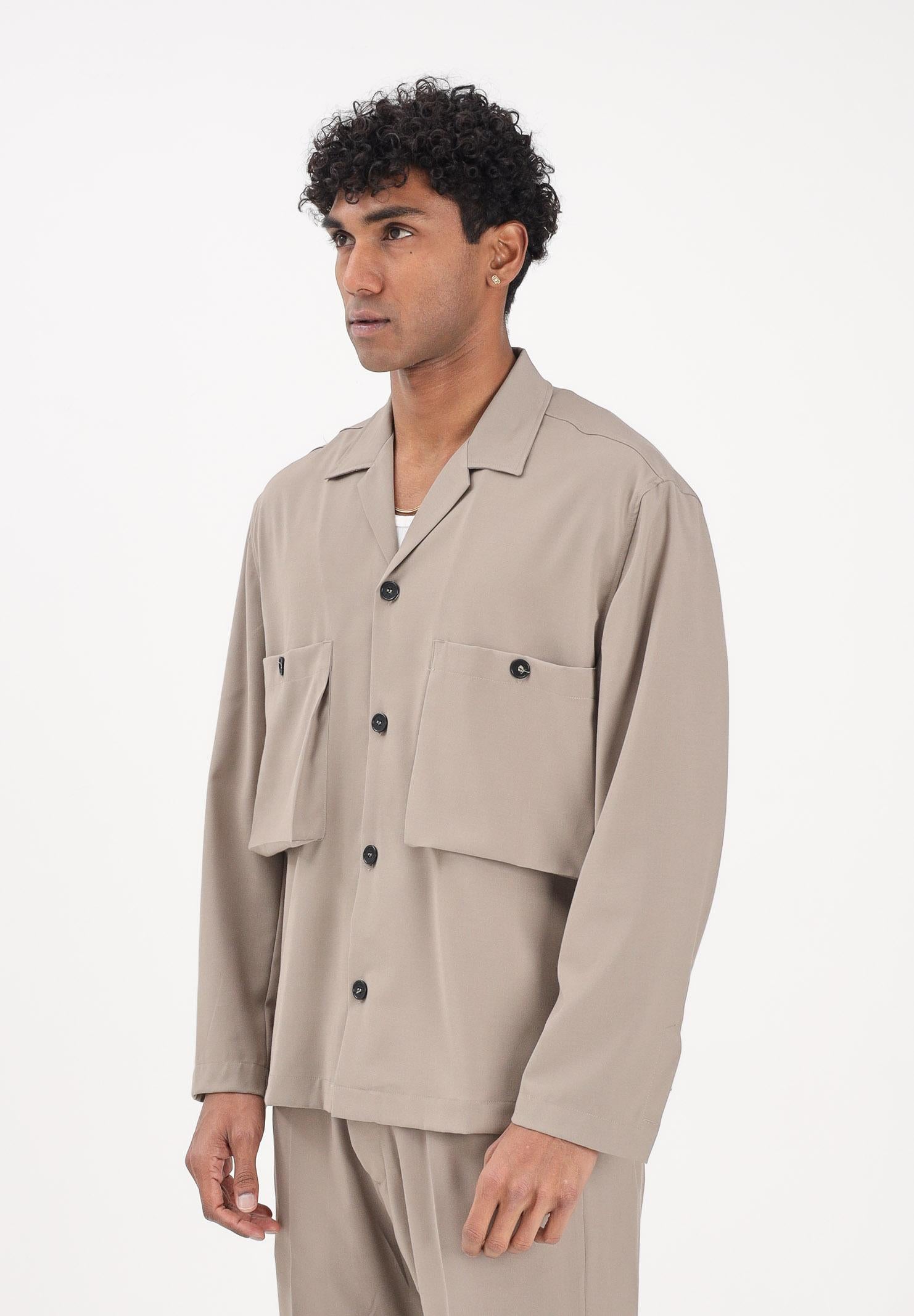 I'M BRIAN Camicia a manica lunga beige da uomo con tasche cargo CA3625 TA I'M BRIAN 