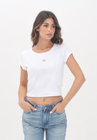 CALVIN KLEIN JEANS T-shirt a manica corta bianca da donna con patch logo LV047C200GYAA  CALVIN KLEIN JEANS 