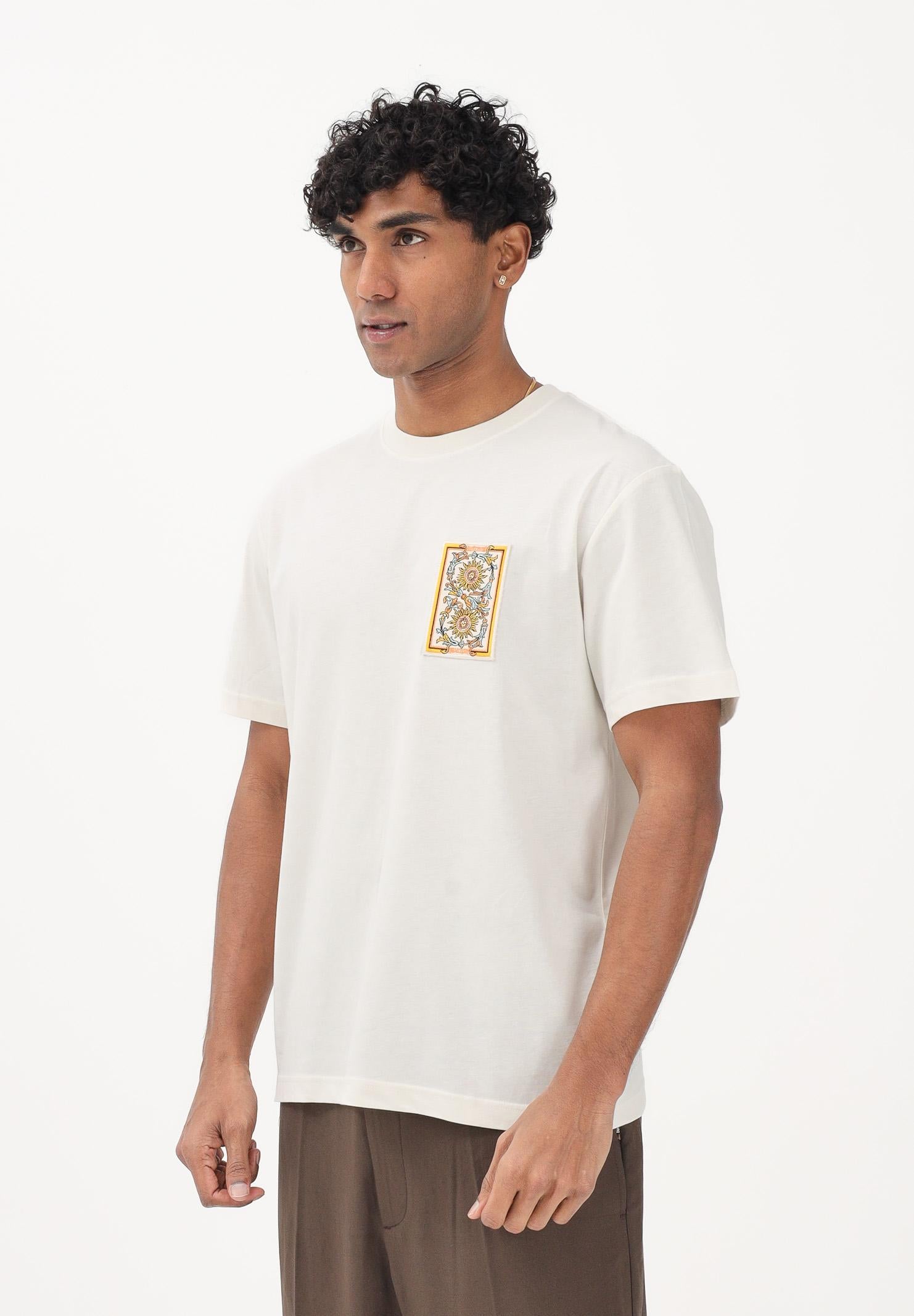 JUST CAVALLI T-shirt a manica corta bianca da uomo arricchita da applicazione grafica sul petto 80OAHT21CJ500 004 JUST CAVALLI 