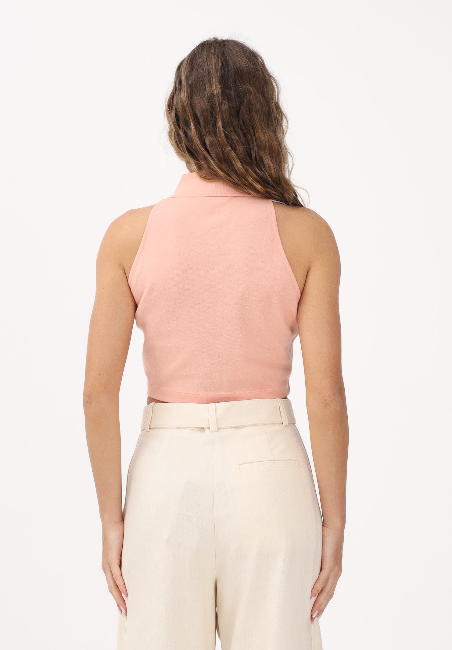 LACOSTE Polo crop rosa pesca da donna con logo PF3123 UI2 LACOSTE 