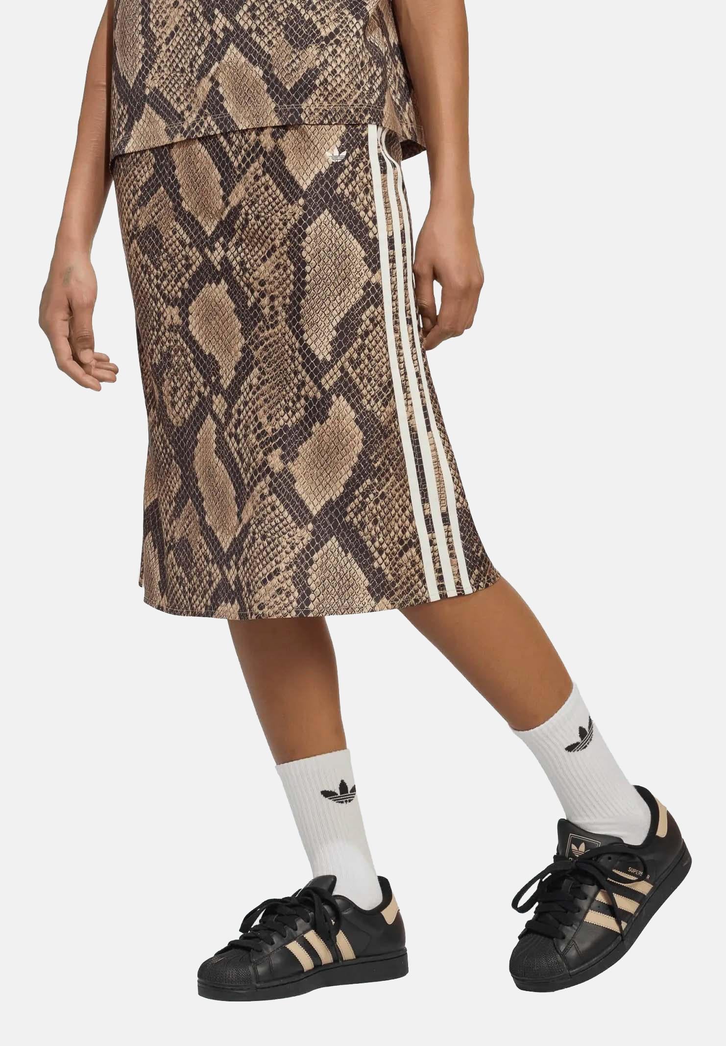 ADIDAS ORIGINALS Gonna midi SNAKE PRINT SATIN beige da donna KX1894 . ADIDAS ORIGINALS 