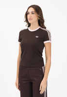 ADIDAS ORIGINALS T-shirt a manica corta 3 STRIPES SLIM marrone e rosa da donna KC9017 . ADIDAS ORIGINALS 
