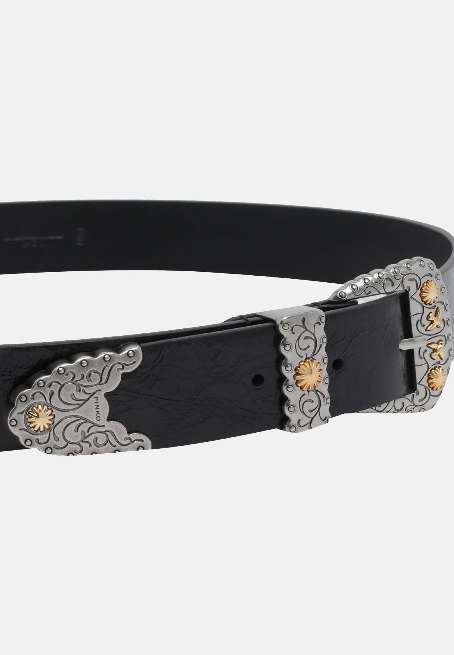 PINKO Cintura nera da donna in pelle shiny con finiture metalliche 106692A315 Z99O PINKO 