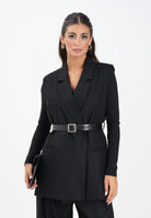 VICOLO Gilet nero da donna in tessuto gessato con leggera trama luminosa TF0130 FFNE VICOLO 