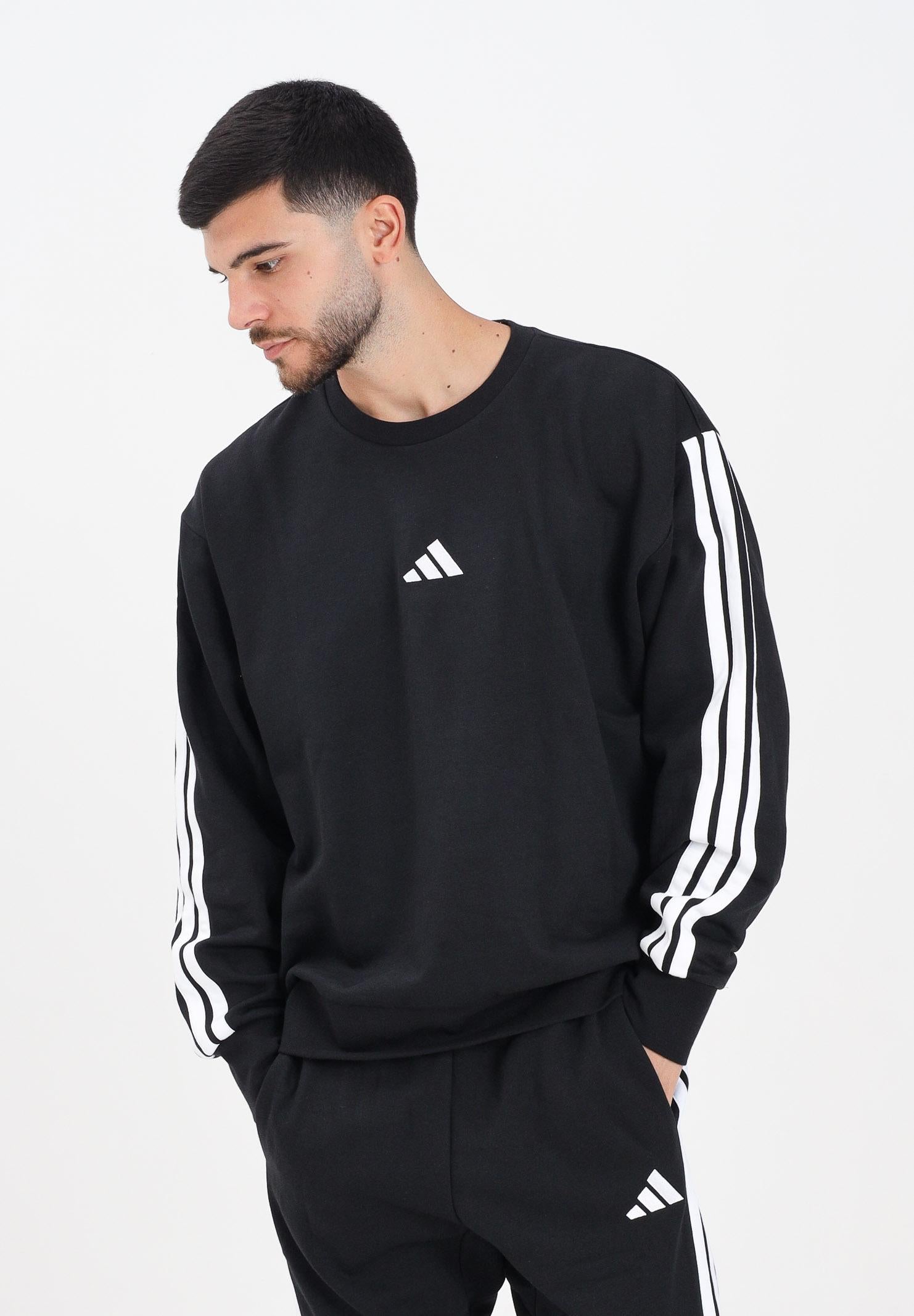 ADIDAS PERFORMANCE Felpa girocollo Essentials 3-Stripes Fleece nera da uomo JE6304  ADIDAS PERFORMANCE 