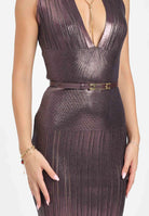 ELISABETTA FRANCHI Abito midi bordeaux da donna in maglia laminata AM21Q56E2 EA4 ELISABETTA FRANCHI 