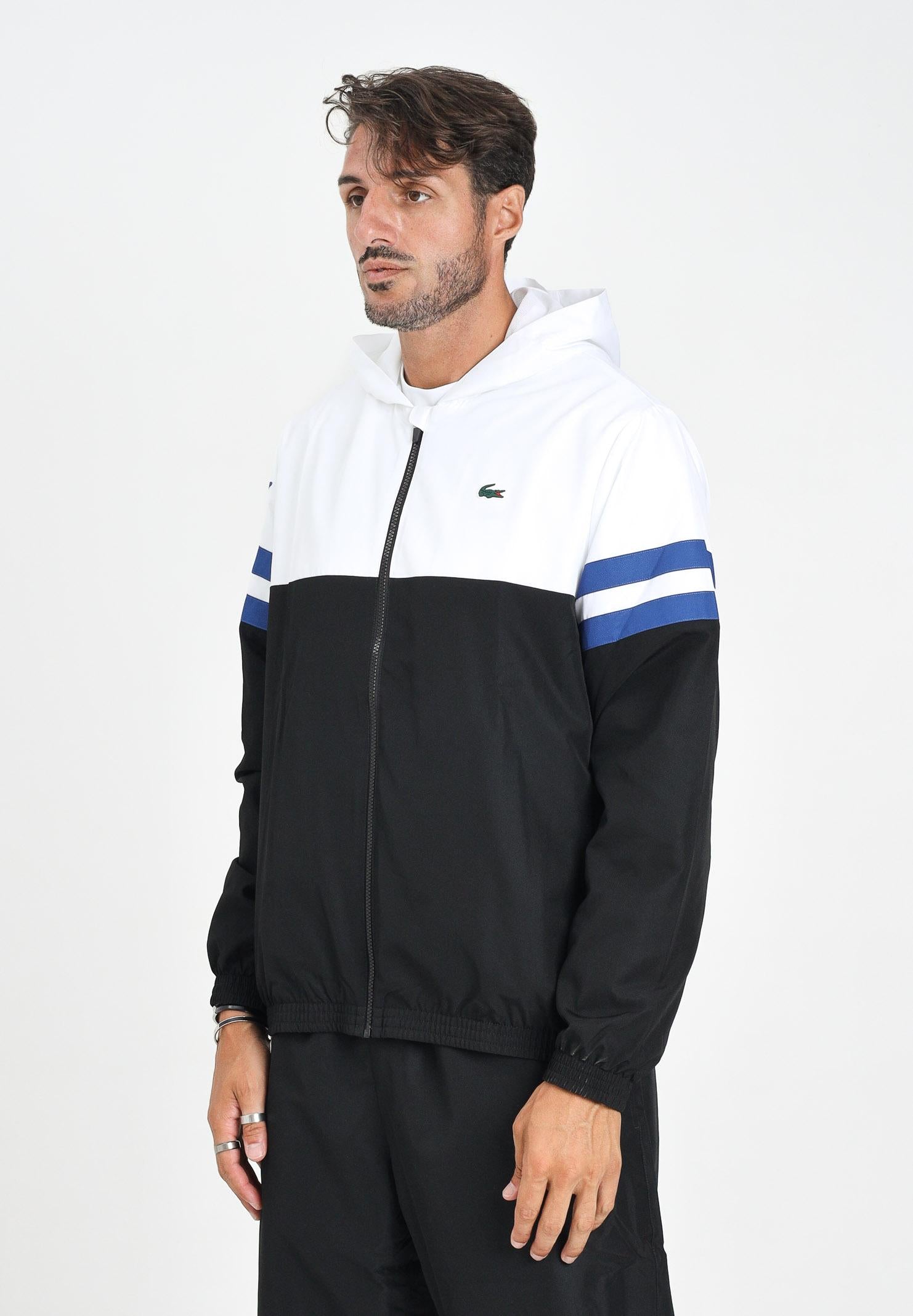 LACOSTE Giacca a vento nera, bianca e blu da uomo con logo BH4776 7LI LACOSTE 