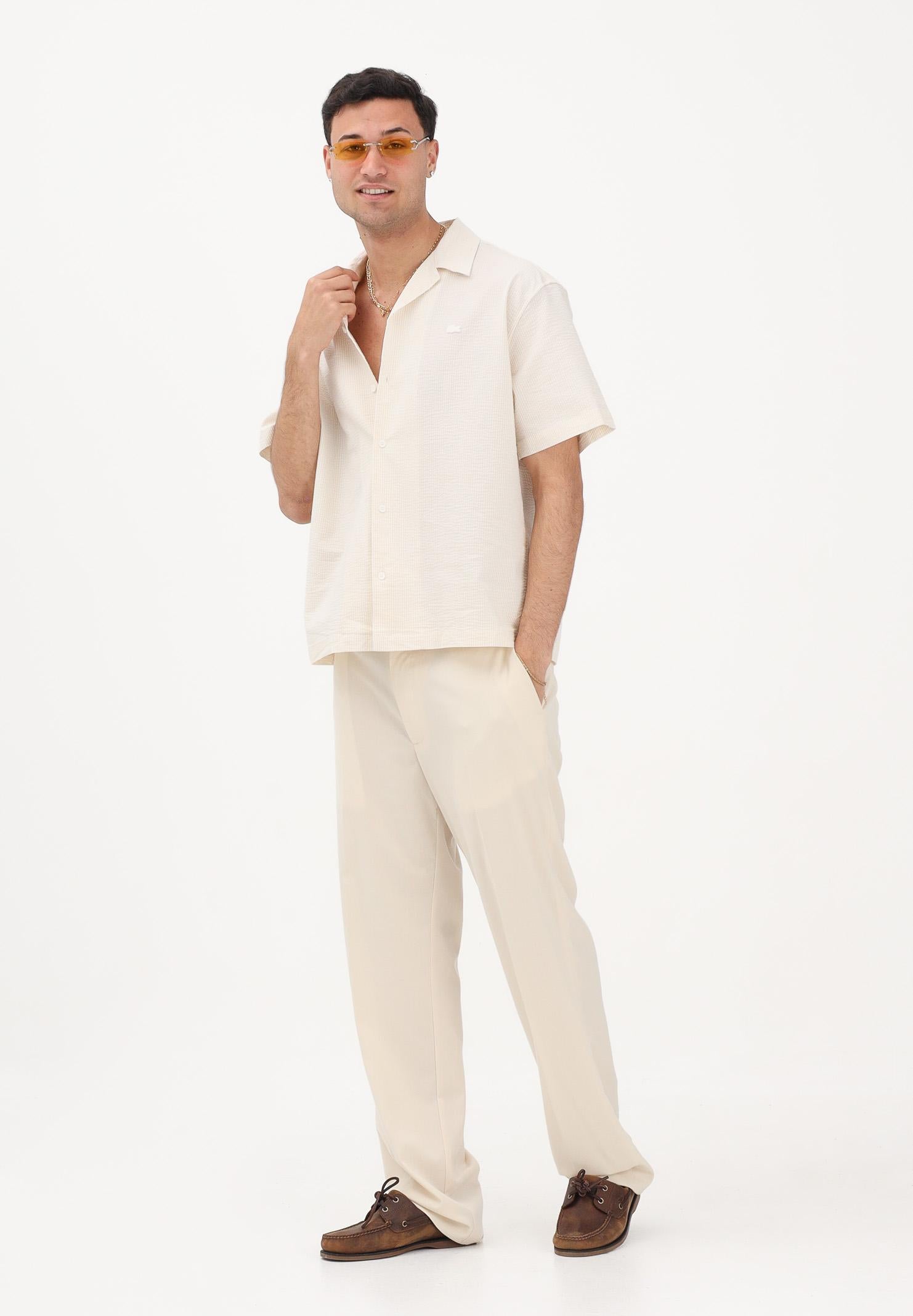 LACOSTE Camicia a manica corta panna da uomo in seersucker CH2355 FM0 LACOSTE 