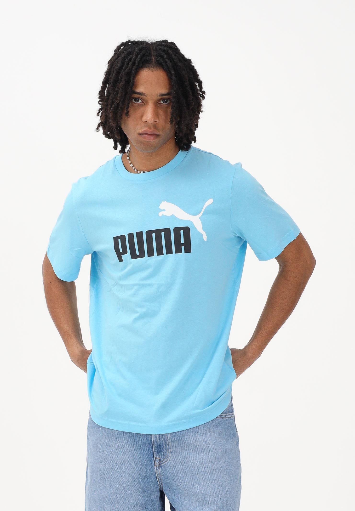 PUMA T-shirt a manica corta Essentials 2 Colour N.1 Logo azzurra da uomo 684708 47 PUMA 