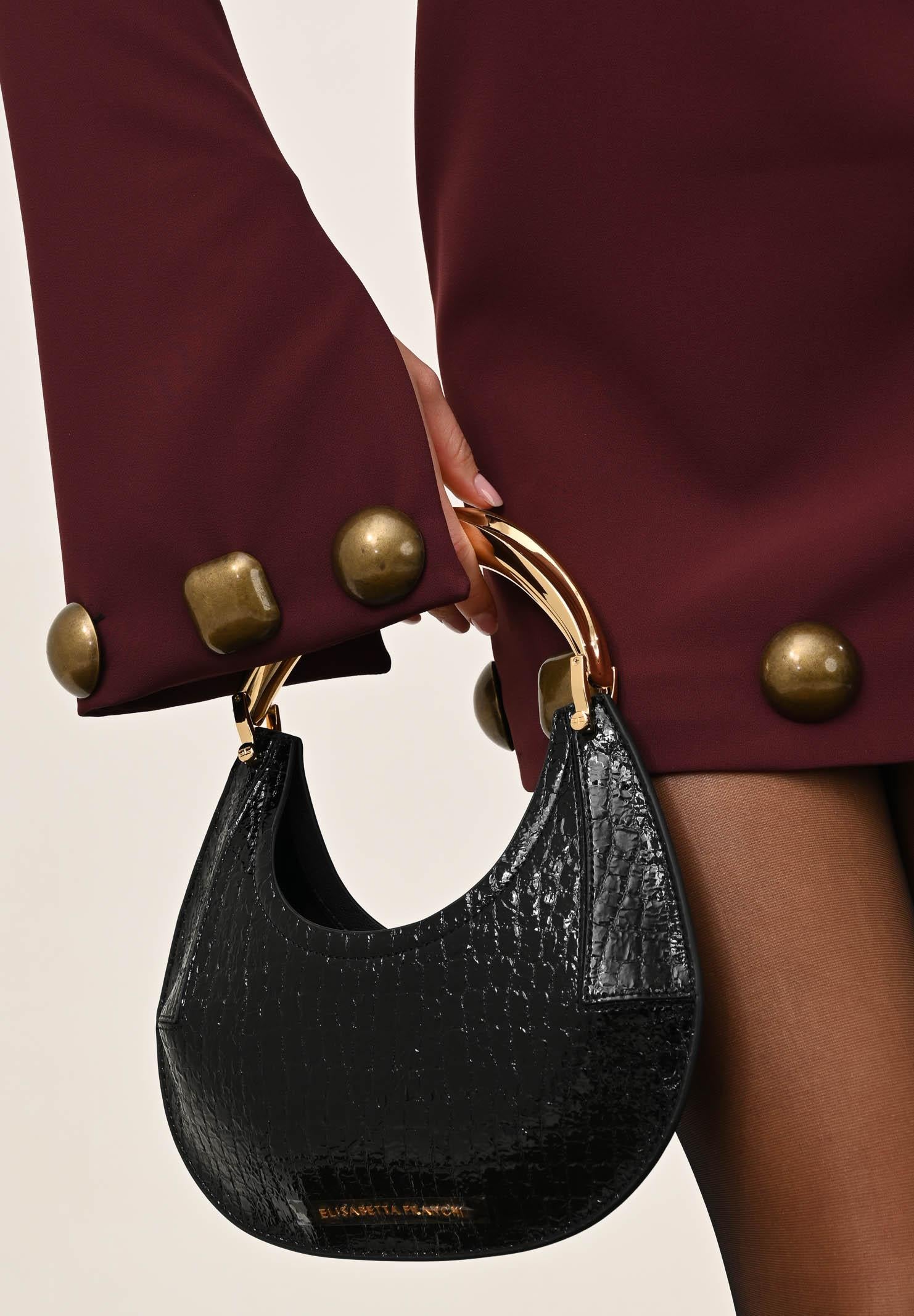 ELISABETTA FRANCHI Borsa a mano nera da donna con stampa cocco BS29A56E2 110 ELISABETTA FRANCHI 