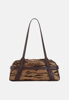 ELISABETTA FRANCHI Borsa a spalla cammello e marrone da donna con stampa tigre<BR/> BS11A62E2 470 ELISABETTA FRANCHI 