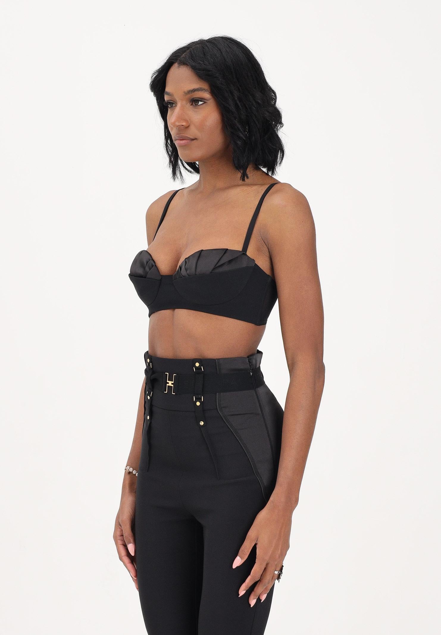 ELISABETTA FRANCHI Top nero da donna in crêpe leggero e raso 901497977129 110 ELISABETTA FRANCHI 