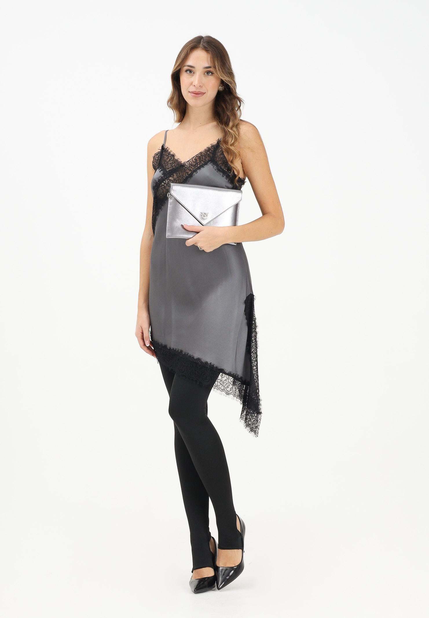 VICOLO Abito corto grigio da donna con inserti in pizzo nero TF0255 GR VICOLO 