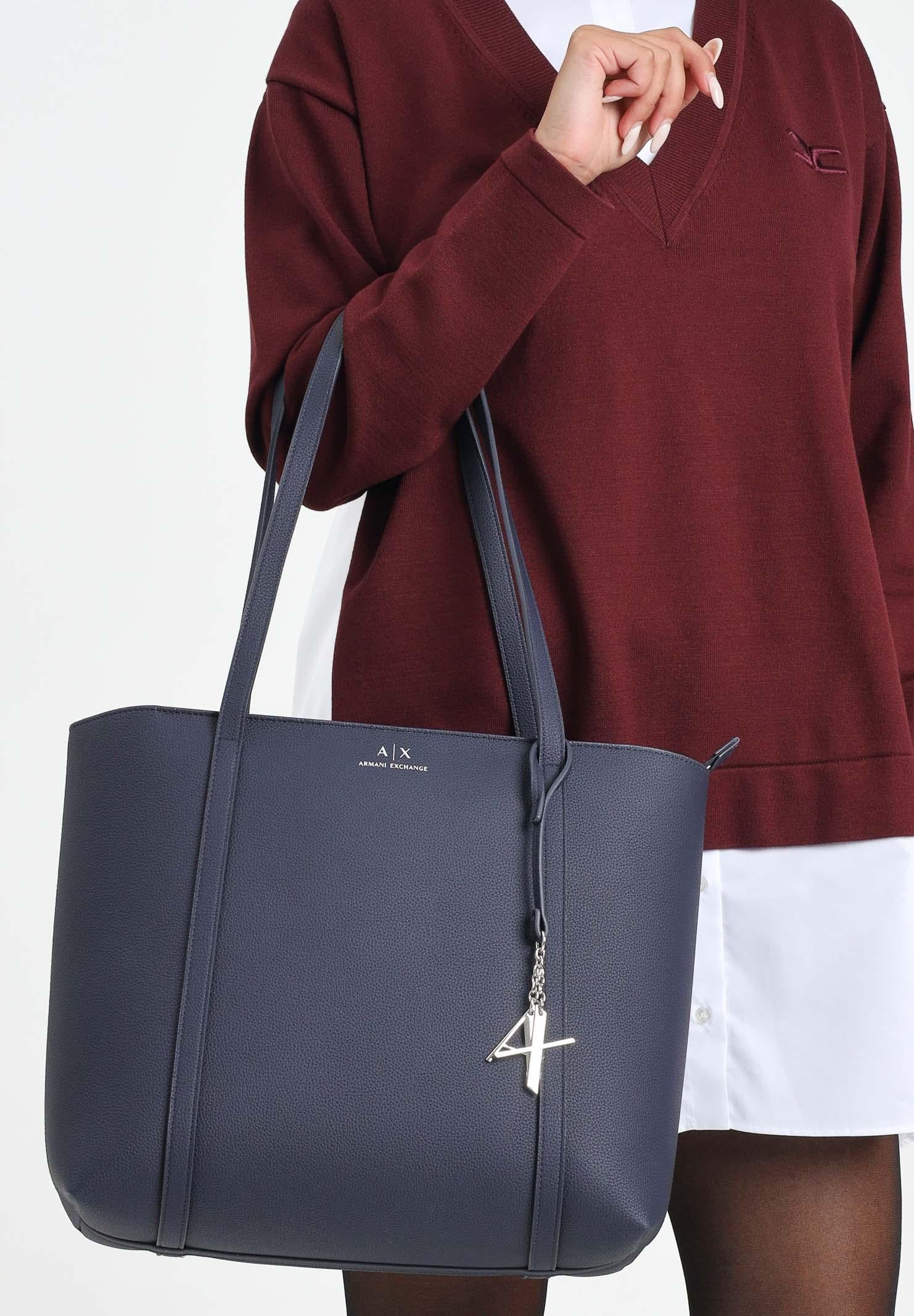 ARMANI EXCHANGE Shopper blu da donna con logo e ciondolo rimovibile AX 942930CC726 MB004 ARMANI EXCHANGE 