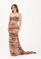 ELISABETTA FRANCHI Abito lungo cammello da donna con stampa tigrata ABR5562E2 470 ELISABETTA FRANCHI 