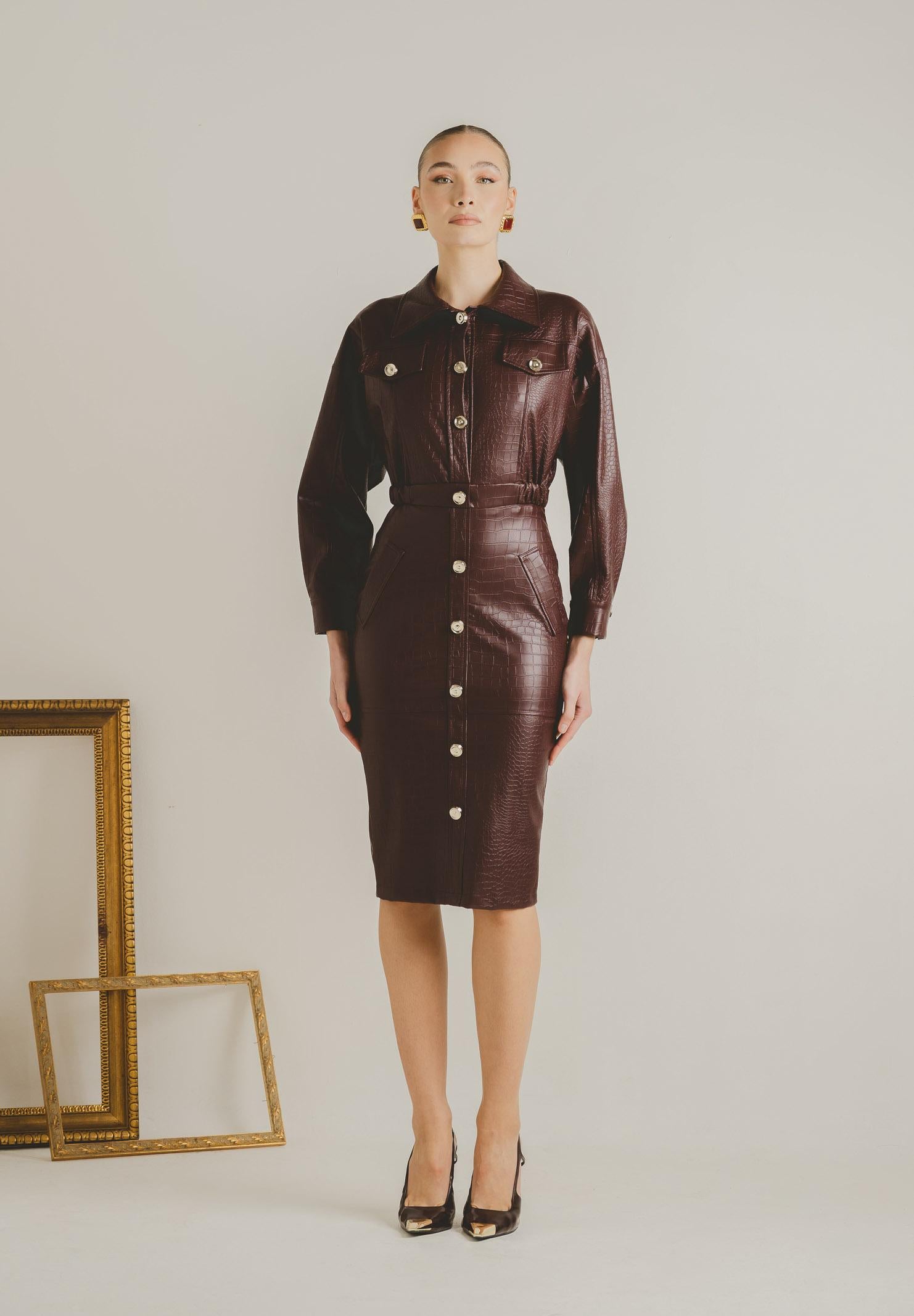 SANTAS Abito midi MYSTÈRE bordeaux da donna PV2618 BO SANTAS 
