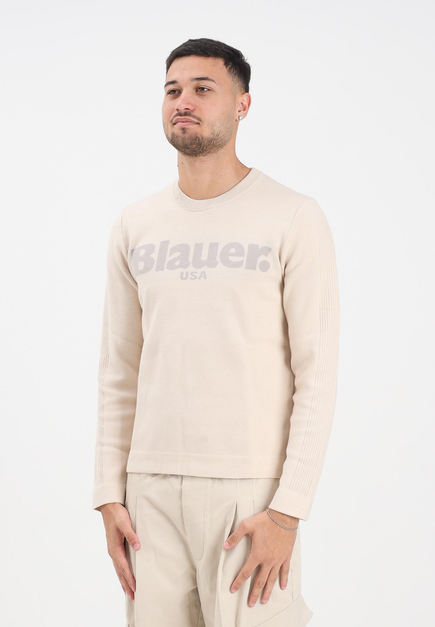 BLAUER Maglioncino girocollo ALLEYNE beige da uomo con logo 25WBLUM01263-006645 907 BLAUER 