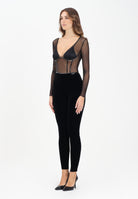ELISABETTA FRANCHI Tuta nera da donna in tulle e velluto con dettagli in vinile TU06057E2 110 ELISABETTA FRANCHI 
