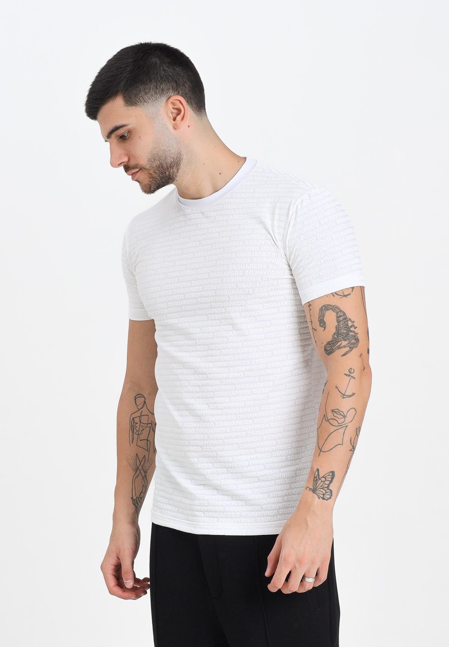 DSQUARED2 T-shirt a manica corta bianca da uomo con logo all-over D9H136050T 100 DSQUARED2 