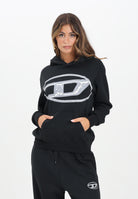 DIESEL Felpa con cappuccio nera per donna, ragazzi e bambini con maxi logo Oval D J02487KYAQK K900 DIESEL 