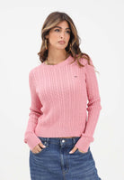 TOMMY JEANS Maglia girocollo rosa da donna con lavorazione intrecciata DW0DW22165THC  TOMMY JEANS 