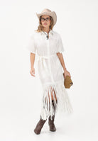 PINKO Abito midi chemisier bianco da donna con frange 106827A2LD Z05 PINKO 