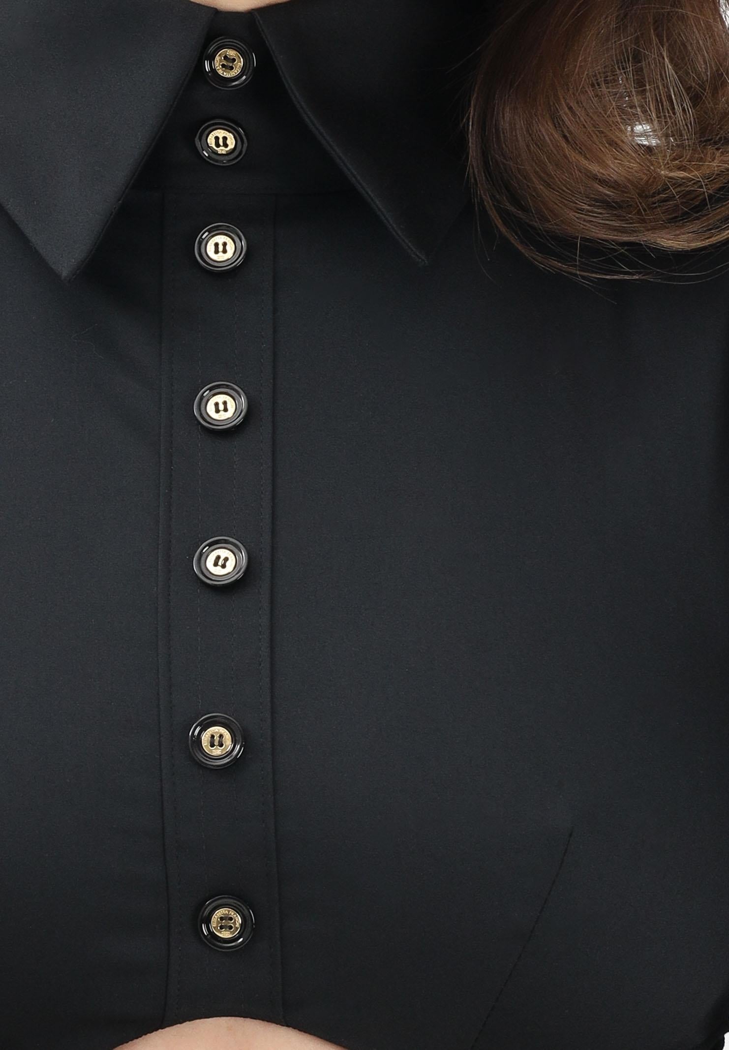ELISABETTA FRANCHI Camicia crop nera da donna con maniche dai volumi balloon CA14461E2 110 ELISABETTA FRANCHI 