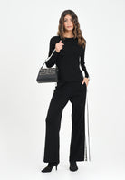 ELISABETTA FRANCHI Pantalone in maglia nero da donna con bande lucide<BR/> KP69S56E2 EF3 ELISABETTA FRANCHI 