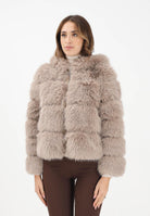 MEHRAN Pelliccia beige da donna con cappuccio 25263NUT NUT MEHRAN 