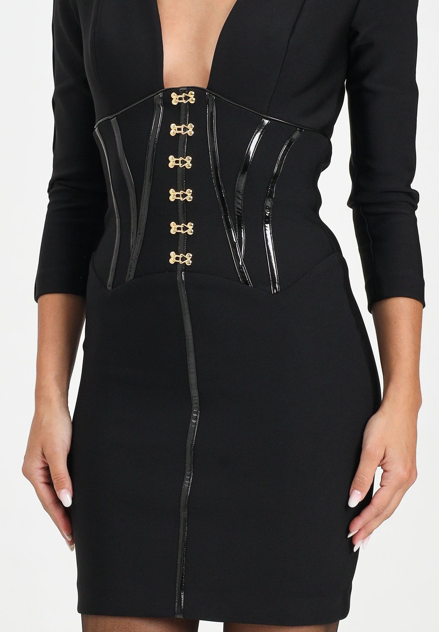 ELISABETTA FRANCHI Abito corto nero da donna con dettagli corsetto AB79757E2 110 ELISABETTA FRANCHI 