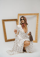 SANTAS Abito midi DOUCEUR avorio da donna con pois marroni PV2603 POMA SANTAS 