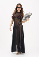 ME FUI Abito lungo nero da donna realizzato in tulle trasparente MF26-SW0720BK . ME FUI 