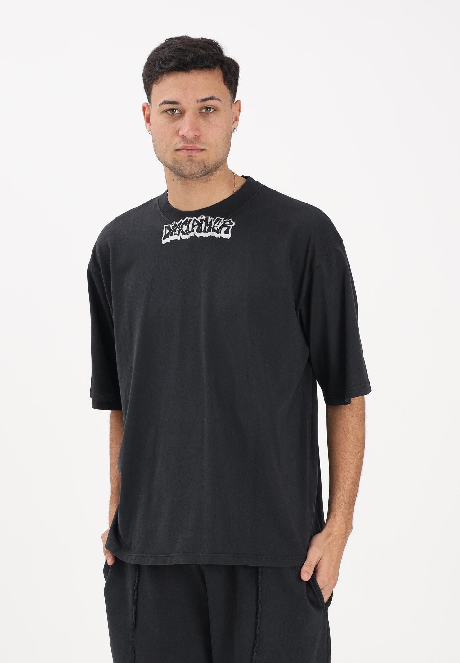 DISCLAIMER T-shirt a manica corta nera da uomo con logo al collo 26EDS55423 NE DISCLAIMER 