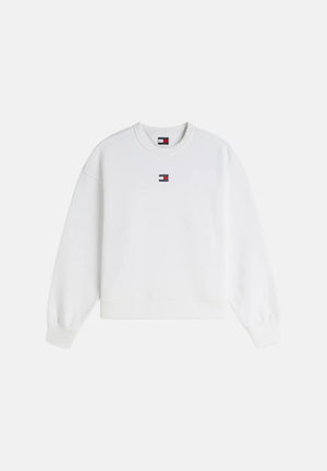 TOMMY JEANS felpa Tommy Badge Boxy Fleece Sweatshirt ecru bianco, donna. DW0DW17325 YBL TOMMY JEANS 
